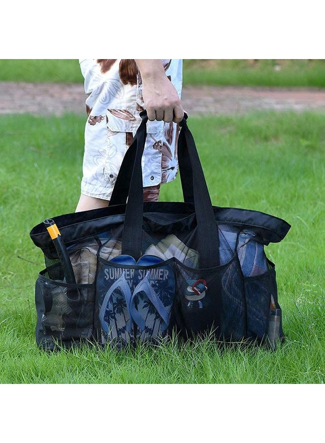 GOTDYA Extra Large Beach Bag, XL Mesh Tote with Zipper and Pockets Ideal for Your Family Lake/Cruise/Beach Vacation Essentials-Black - Image 2